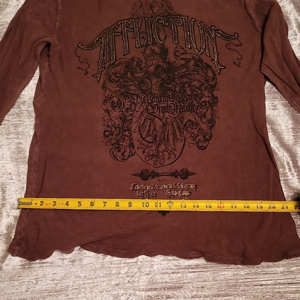 Affliction Men Large Brown and Gold Long Sleeve Shirt - Picture 4 of 9